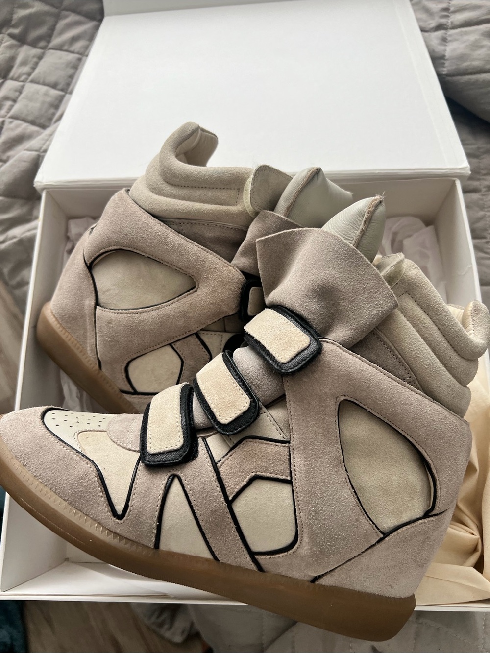 Isabel Marant Beige Suede Wedge Sneakers